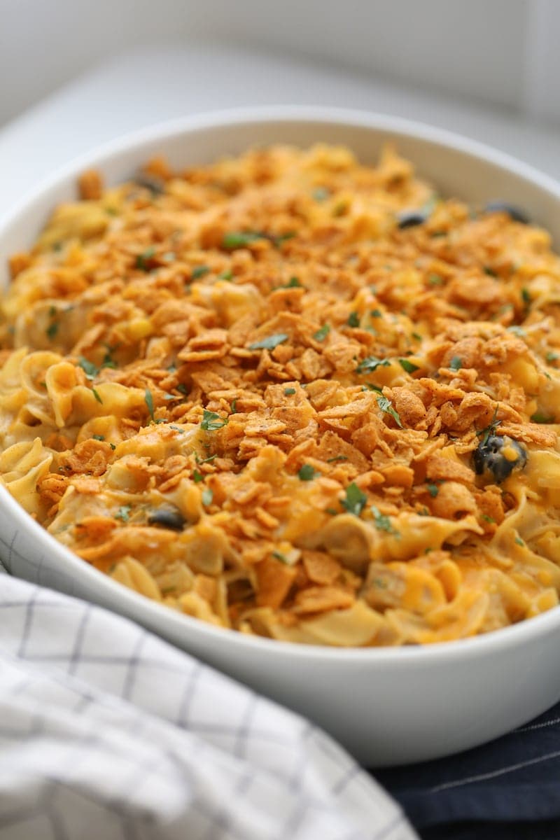 Crushed chips on top of casserole