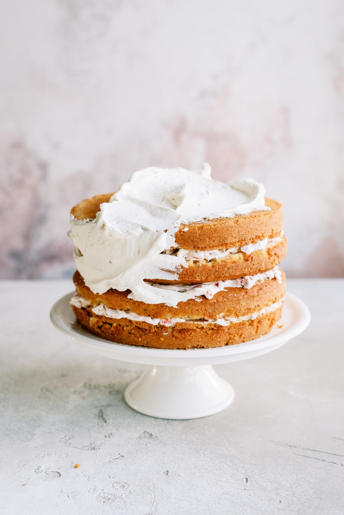homemade-strawberry-cake with whipped cream