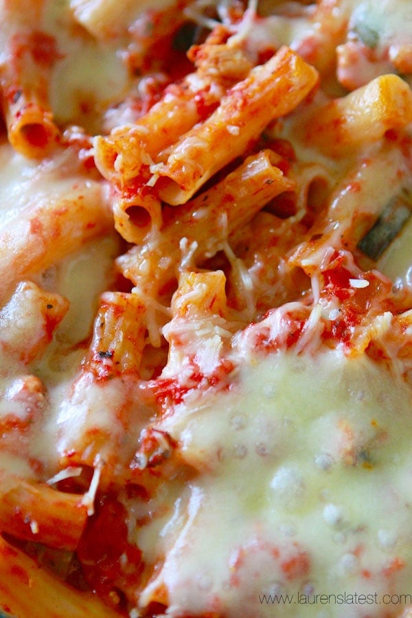 close up of Baked Rigatoni Pasta